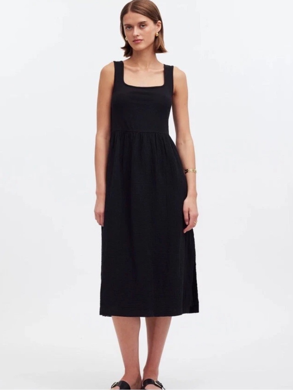 Madewell Mixed Media Tank Midi Dress Gauze Black size Large